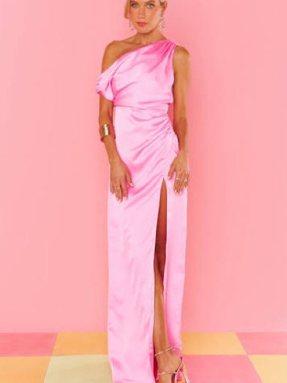 Show Me Your MuMu One-Shoulder Hot Pink Satin Gown